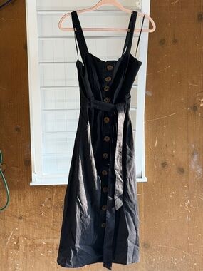 Altar'd State Black Button-Front Midi Dress with Waist Tie